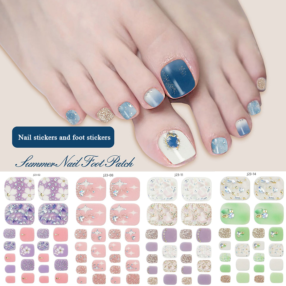 Full Cover Adhesive - 22tips/Sheet Toe Nail Stickers Glittering Toenails