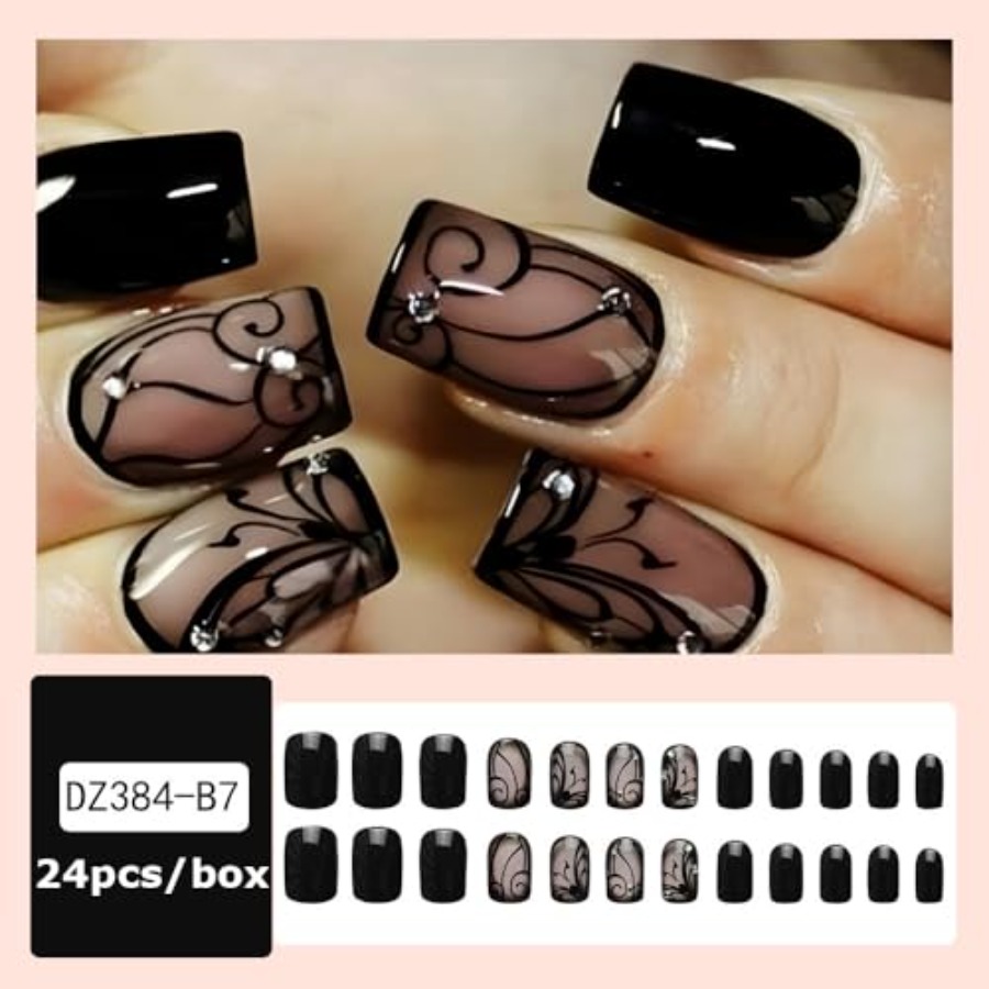 Full Cover Adhesive - Short Square Press On Nails Nude