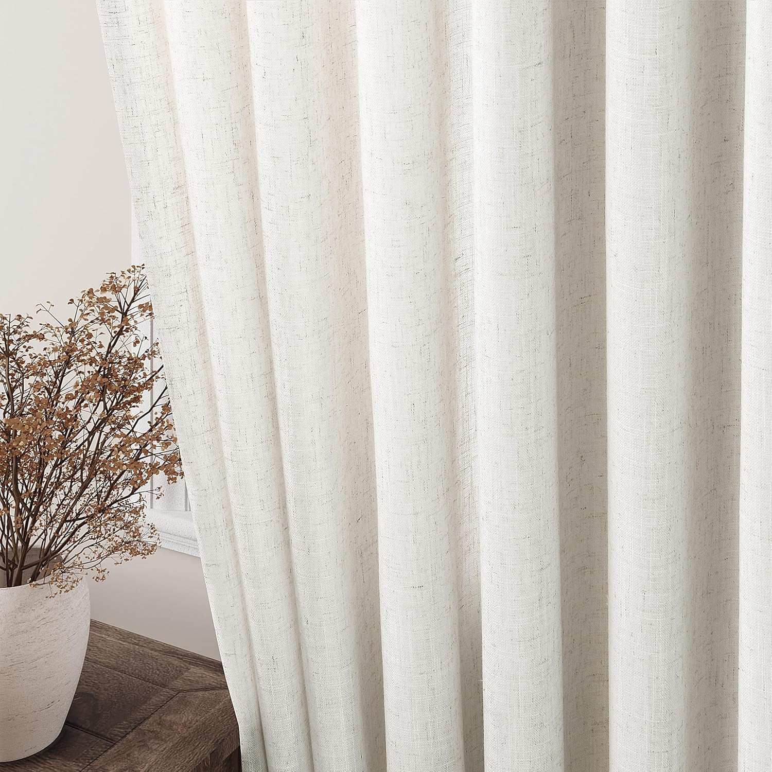 Cream Linen Back Tab Curtains  - Privacy Filter 2Pack recension och pris